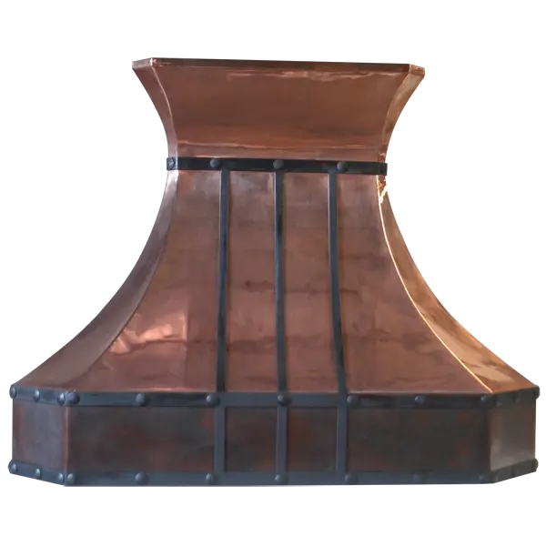 Hand-hammered copper range hood detail