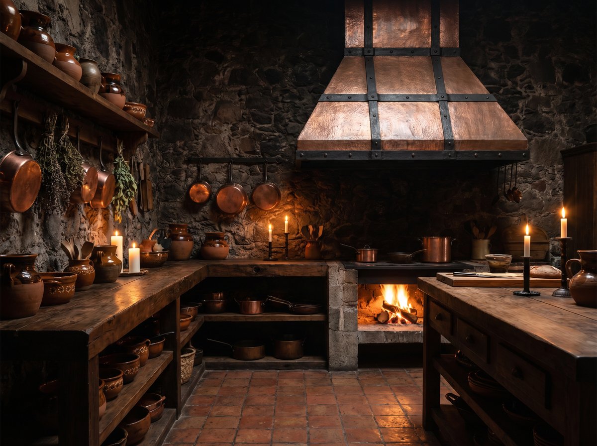 Hand-hammered copper range hood