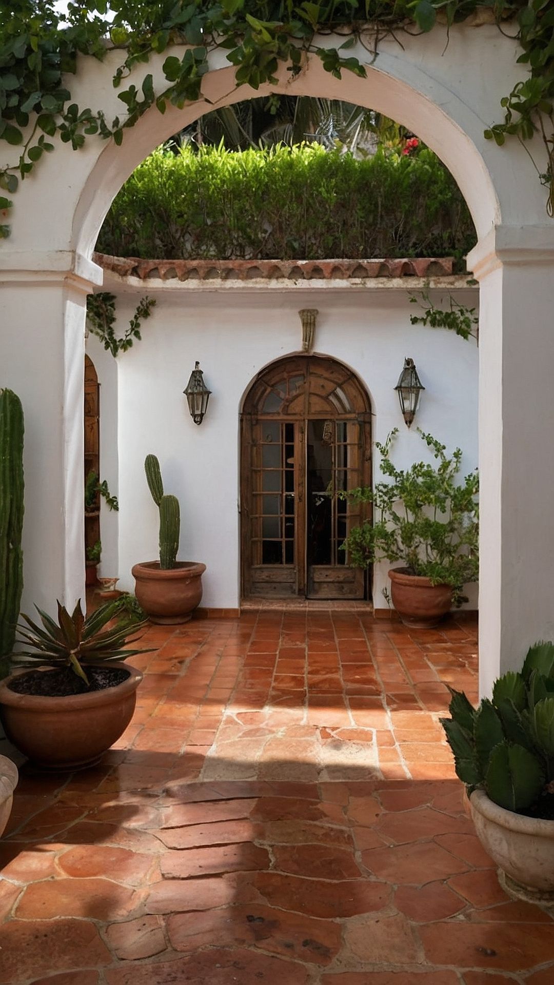 Spanish wood arch door with glass panels